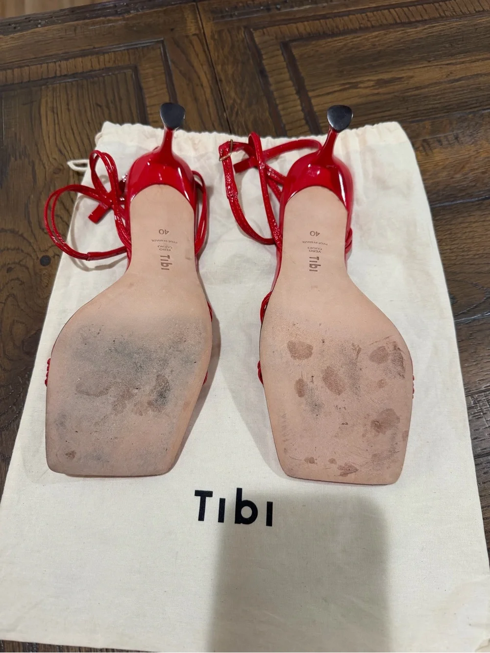 Tibi Guy Naplack Sandal Cherry Red Strappy Heels Sz 40
